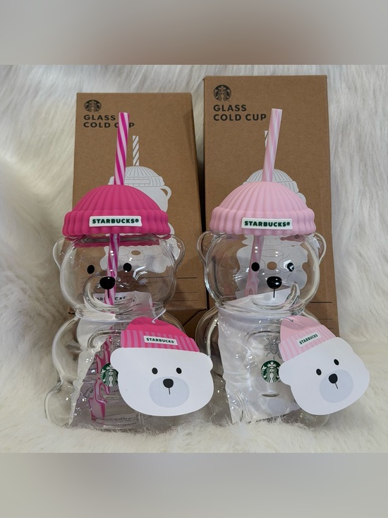 Starbucks Other - Starbucks Korea Pink Bearista Glass Cold Cup Set (Barbie Pink & Baby Pink)